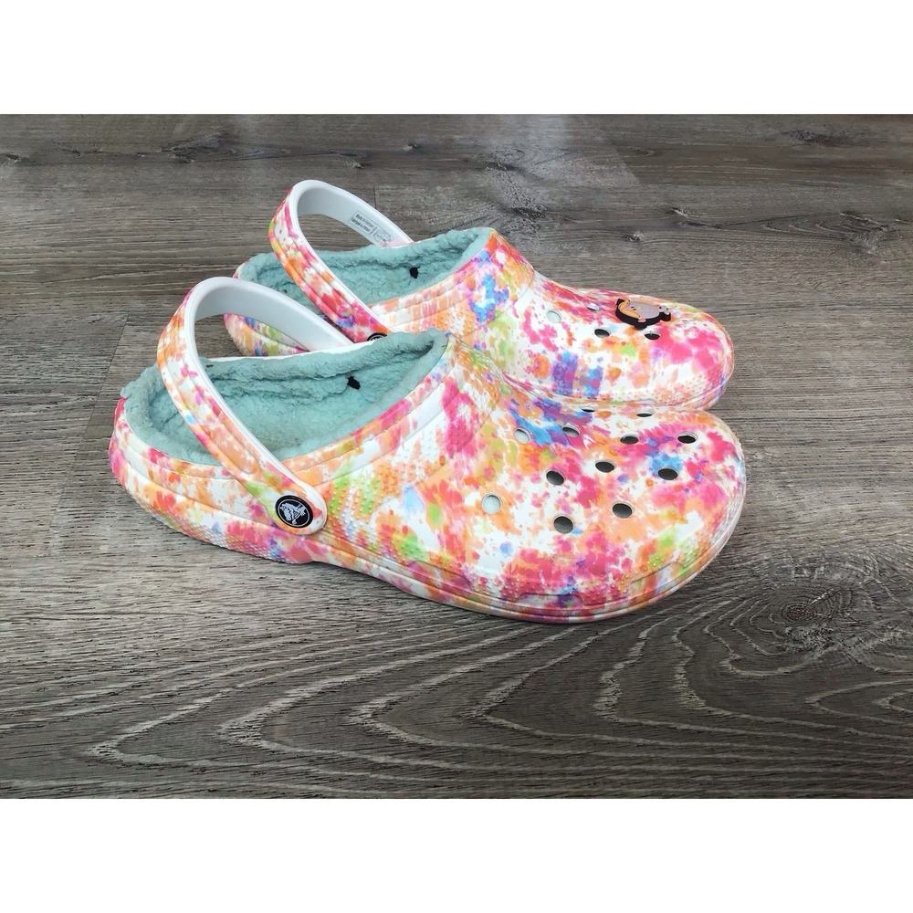 Crocs Mens 9 and Womens 11 Classic Lined Tie Dye Clogs Fuzzy Slippers Shoe